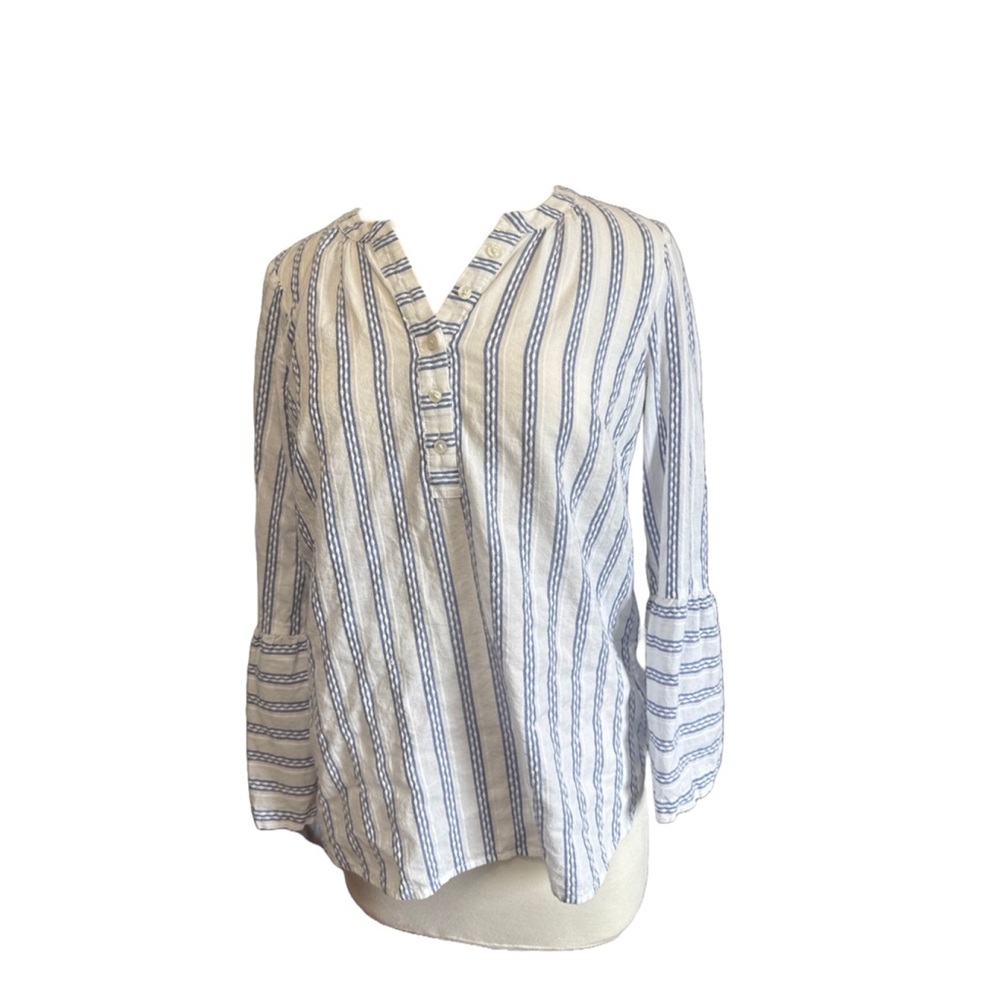 Women's Talbots Striped Blouse Size M White Blue